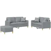 vidaXL Ensemble de canapés 3 pièces avec coussins Tissu gris clair