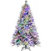 Costway Sapin de Noël artificiel 180cm, Sapin avec neige et cônes, 8 modes d'éclairage & 850 PE pointes de branches PVC, Sapin de Noël, Arbre artificiel Noël