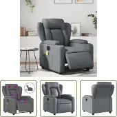The Living Store Fauteuil de massage électrique gris similicuir