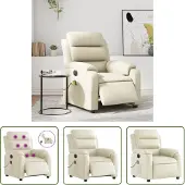 The Living Store Fauteuil de massage électrique Crème Similicuir