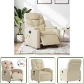 The Living Store Fauteuil de massage électrique Crème Tissu