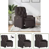 The Living Store Fauteuil Relax Electrique Tissu Marron Foncé