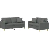 vidaXL Ensemble de canapés 2 pièces avec coussins Tissu gris foncé
