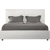 Ityhome - Lit double coffre rembourré 140x210 similicuir blanc Mika