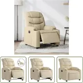 The Living Store Fauteuil relax électrique Crème Tissu