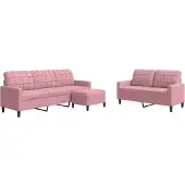 vidaXL Ensemble de canapés 3 pièces avec coussins Rose velours