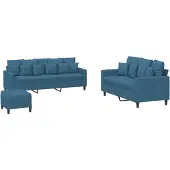 vidaXL Ensemble de canapés 3 pièces avec coussins bleu velours