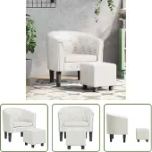 The Living Store Fauteuil club avec repose-pieds Blanc Similicuir