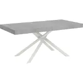 Ityhome - Table extensible 200/460x90 cm Karida effet gris béton pieds blancs