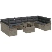 Syfax Ensemble de canapé de jardin 11 pcs Gris Poly rotin