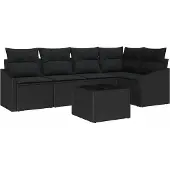 Syfax Ensemble de Canapés avec coussin 6 pcs Noir polyrotin