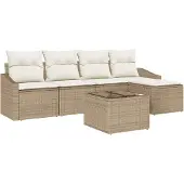 Syfax Canapé Set avec coussins 6 pcs Beige Poly Rattan