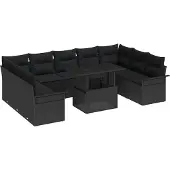 Syfax Ensemble de canapé de jardin 10 pcs Noir Poly rotin
