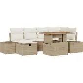 Syfax Ensemble de canapé de jardin 7 pcs Beige polyrotin