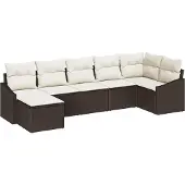 Syfax Ensemble de Canapés avec coussin 7 pcs Marron polyrotin