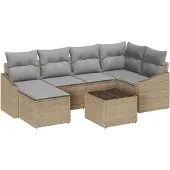 Syfax Ensemble de Canapés avec coussin 7 pcs Beige polyrotin