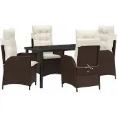 Syfax Ensemble de salle à manger pour jardin 5 pcs Marron polyrotin
