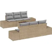 Syfax Ensemble de canapé de jardin avec coussin 7 pcs Beige polyrotin