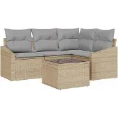 Syfax Ensemble de Canapés avec coussin 5 pcs Beige polyrotin