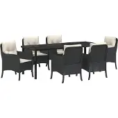 Syfax Ensemble de salle à manger pour jardin 7 pcs Noir polyrotin