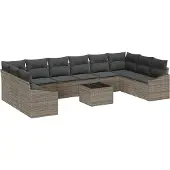 Syfax Ensemble de Canapés avec coussin 11 pcs Gris polyrotin