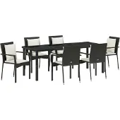 Syfax Ensemble de salle à manger pour jardin 7 pcs Noir polyrotin