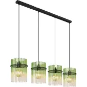 Globo Suspension noire Gorley avec verre vert 4 lumières