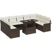Syfax Ensemble de canapé de jardin 10 pcs Marron Poly rotin