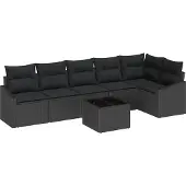 Syfax Ensemble de Canapés avec coussin 7 pcs Noir polyrotin