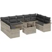 Syfax Ensemble de canapé de jardin 10 pcs Gris clair Poly rotin