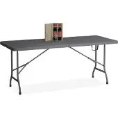 Relaxdays Table de jardin , pliable, H x l x P : 73 x 180 x 74 cm, plastique, acier, résistante aux intempéries, aspect bois, table de camping, grise