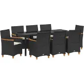 Syfax Ensemble de salle à manger pour jardin 9 pcs Noir polyrotin
