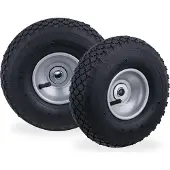 Relaxdays 4 roues de diable 3.00-4, roue complète à pneumatique avec jante en acier, pour axe de 16 mm, 100 kg, roue de secours, noir-gris