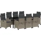 Syfax Ensemble de salle à manger pour jardin 9 pcs Gris polyrotin