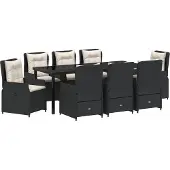 Syfax Ensemble de salle à manger pour jardin 9 pcs Noir polyrotin