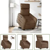 The Living Store Fauteuil relax releveur électrique Marron Tissu