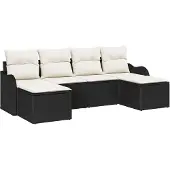 Syfax Ensemble de canapé de jardin avec coussin 6 pcs Noir Poly rotin