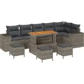 Syfax Ensemble de canapé de jardin 10 pcs Gris polyrotin