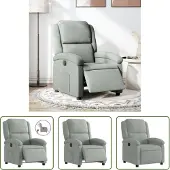 The Living Store Fauteuil relax électrique gris clair velours