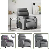 The Living Store Fauteuil de massage électrique gris similicuir