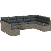 Syfax Ensemble de Canapés avec coussin 9 pcs Gris polyrotin