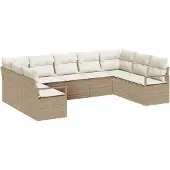 Syfax Ensemble de Canapés avec coussin 9 pcs Beige polyrotin