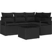 Syfax Ensemble de Canapés 5 pcs Noir polyrotin