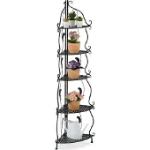 Relaxdays Étagère d'angle en métal , 5 tablettes, L x H x P : 136 x 30 x 30 cm, étagère à plantes sur pied, pliable, style vintage, noir
