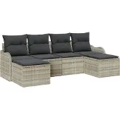 Syfax Ensemble de canapé de jardin 6 pcs Gris clair Poly rotin