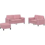 vidaXL Ensemble de canapés 3 pièces avec coussins Rose velours