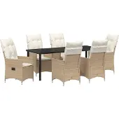 Syfax Ensemble de salle à manger pour jardin 7 pcs Beige polyrotin