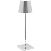 Zafferano Lampe De Table Led Poldina Pro En Chrome Poli, Rechargeable Et Dimmable Avec Une Autonomie Allant Jusqu'À 12 Heures