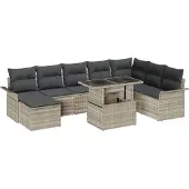 Syfax Ensemble de canapé de jardin 9 pcs Gris clair polyrotin