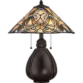 QUOIZEL Lampe de table, verre Tiffany, métal, bronze, H 49,5 cm
